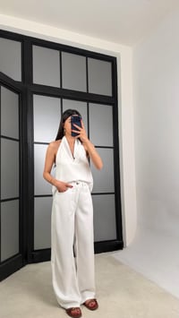 Beyaz Halter Yaka Tencel Denim Takım GAUS-01520GAUSTAKIMGAUS-01520