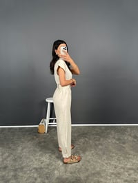 Tatissi Taş Kemer Bağlamalı V Yaka Keten TulumGausTULUMGU008409