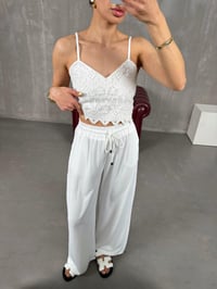 Beyaz Beli Lastikli Salaş Pantolon Gaus00121GausPANTOLONGU1001273