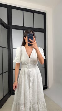 Ekru Çiçek Nakışlı Kemerli Pinterest Elbise GAUS-01342GAUSDressesGAUS-01342