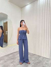 İndigo Straplez Yırtmaçlı Üst İkili Tensel Takım Gaus00275GausTAKIMGU1001640