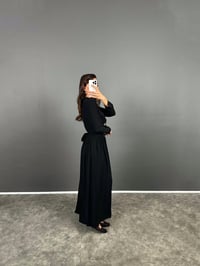 Vanni Siyah Boyundan Bağlamalı Önü Düğmeli Kuşaklı Uzun Vintage ElbiseGausELBİSEGU008704