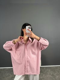 Megass Pembe Çizgili Oversize Gömlek GausGÖMLEKGU004760