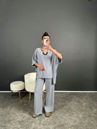 Hilda Gri Bohem Keten İkili TakımGausTAKIMGU007201