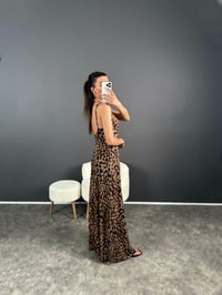 Pinterest Leoparlı Astarlı Askılı Uzun Elbise GausELBİSEGU007283