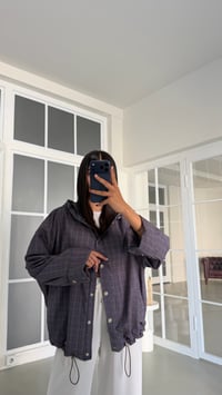 Antrasit Çıtçıt Düğmeli Kareli Kapüşonlu Yağmurluk GAUS-02001GAUSJacketsGAUS-02001
