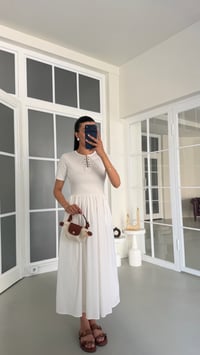 Beyaz Kısa Kol Kuşgöz İpli Elbise GAUS-01622GAUSELBİSEGAUS-01622
