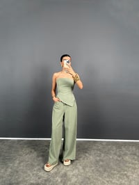 Spino Haki Yeşil Gabardin Crop Bol Paça Pantolon TakımGausTAKIMGU008557
