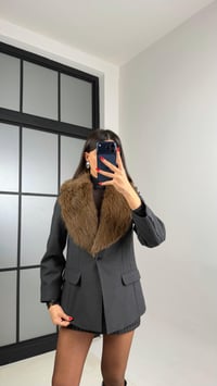 Antrasit Kürk Yaka Detaylı Vatkalı Astarlı Blazer Ceket GAUS-00906GAUSCEKETGAUS-00906