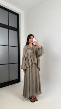 Soft Haki Gipeli Önden Bağlamalı Üst ve Astarlı Etek İkili Kırışık Kumaş Takım Gaus00426GausTAKIMGU1001993