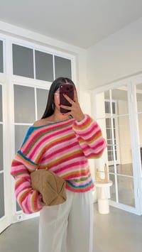 Pembe Kayık Yaka Şeritli Triko Kazak GAUS-02278GAUSKAZAKGAUS-02278