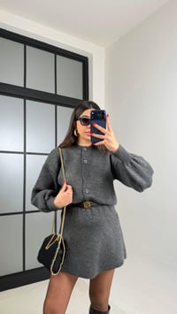 Antrasit Hırka Beli Lastikli Etek İkili Triko Takım GAUS-00899GAUSTAKIMGAUS-00899