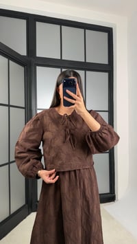 Kahve Çiçek Nakışlı Gömlek Beli Lastikli Etek Takım GAUS-01182GAUSTAKIMGAUS-01182