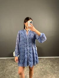 Mavi Desenli Kemerli Şifon ElbiseGausELBİSEGU007254