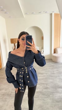 Lacivert Zımba Detaylı Kemerli Tasarım Denim Gömlek GAUS-01071 GAUS-01134GAUSShirtGAUS-01134