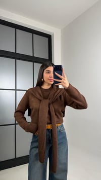 Kahve Şal Detaylı Triko Kazak GAUS-00862GAUSKAZAKGAUS-00862