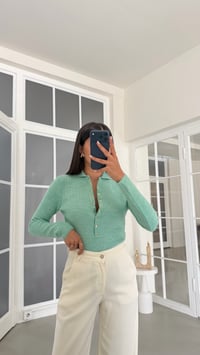 Yeşil Polo Yaka Triko Bluz GAUS-02090GAUSBlouseGAUS-02090