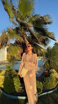 Gül Detaylı Vizon Ajurlu Plaj Elbise Gaus00599GausELBİSEGU1002402