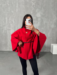 Gina Kırmızı ZR Model Kemerli Kaşe PançoGausPANCOGU00903886