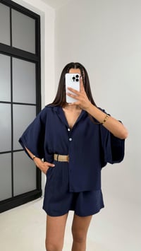 Lacivert Gömlek Hasır Kemerli Şort İkili Tencel Takım Gaus00559GausTAKIMGU1002304