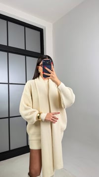 Ekru Atkı Detaylı Kazak Beli Lastikli Etek Örgü Triko Takım GAUS-00948GAUSSuitsGAUS-00948