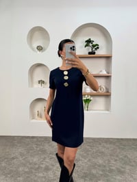 Marie Lacivert Gold Düğmeli Bisiklet Yaka ElbiseGausELBİSEGU00903459