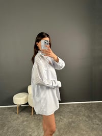 Beyaz Mavi Çizgili Zr Model Şortlu Gömlek TakımGausTAKIMGU007895