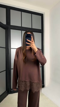 Kahve Dantel Detaylı Beli Lastikli Modal İkili Takım GAUS-01207GAUSTAKIMGAUS-01207