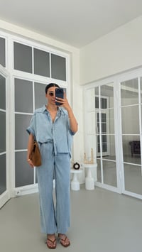 Mavi Gömlek Ayarlanabilir Pantolon İkili Tencel Denim Takım GAUS-01771GAUSTAKIMGAUS-01771