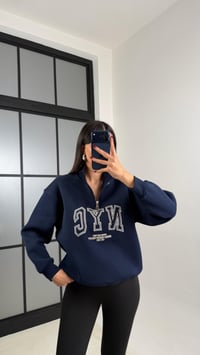 Lacivert Fermuarlı NYC Nakışlı Sweatshirt GAUS-00797GAUSSweatshirtGAUS-00797