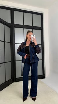 Lacivert Garnili Kuşaklı Ceket Pantolon Denim Takım GAUS-01234GAUSTAKIMGAUS-01234