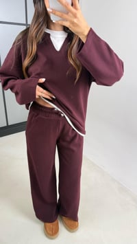 Mürdüm Tshirt Detaylı Kazak Beli Lastikli Pantolon İkili Triko Takım GAUS-00485GAUSTAKIMGAUS-00485