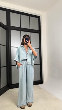 Açık Mavi Yarasa Kol Gömlek Beli Lastikli Pantolon Tencel Denim Takım GAUS-01539GAUSSuitsGAUS-01539