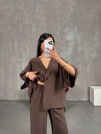 Acı Kahve Beli Lastikli Yelekli Tensel Takım Gaus00247GausTAKIMGU1001571