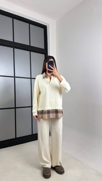 Ekru Gömlek Taş Detaylı Kazak Beli Lastikli Pantolon Örme Takım GAUS-00831GAUSTAKIMGAUS-00831