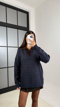 Lacivert Polo Yaka Çizgili Triko Kazak GAUS-00601GAUSKAZAKGAUS-00601