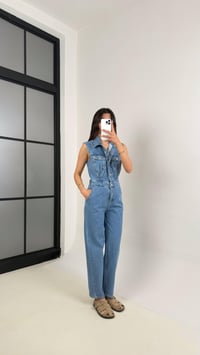 Mavi Sıfır Kol Önü Düğmeli ZR Muadil Denim Tulum Gaus00438GausTULUMGU1002015