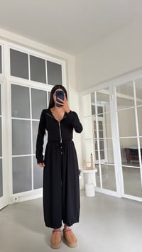 Siyah Kapüşonlu Hırka Beli Lastikli Geniş Paça Pantolon İkili OYS Modal Kumaş Takım GAUS-02152GAUSTAKIMGAUS-02152