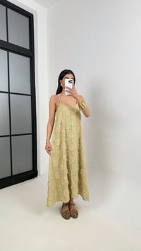 Soft Yeşil Püskül Detaylı Askılı Keten Elbise Gaus00392GausDressesGU1001917