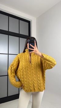 Hardal Fermuarlı Saç Örgülü Kazak GAUS-00855GAUSKAZAKGAUS-00855