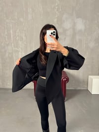 Meggy Siyah Kuşaklı Astarlı Tasarım CeketGausCEKETGU00904037