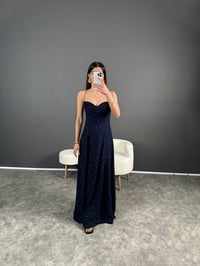 Lacivert İp Askılı İspanyol Uzun Elbise GausELBİSEGU004561