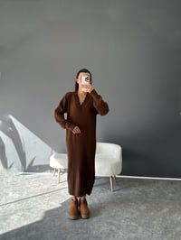 Ros Kahverengi Uzun Triko ElbiseGausELBİSEGU002424
