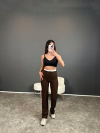 Maso Kahverengi Bel Detaylı Çımalı Likralı PantolonGausPANTOLONGU004345