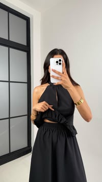Siyah Gold Toka Detaylı Bluz Beli Lastikli Etek İkili Takım Gaus00678GausTAKIMGU1002561