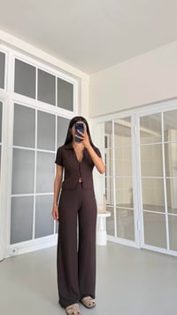 Acı Kahve Crop Bluz Beli Lastikli Pantolon Bürümcük Takım GAUS-01555GAUSSuitsGAUS-01555