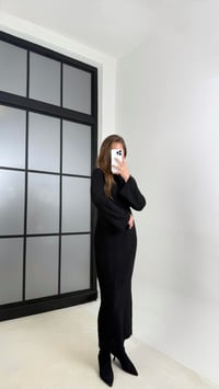 Siyah Bisiklet Yaka Tasarım Uzun Triko Elbise GAUS-00125GAUSDressesGAUS-00125