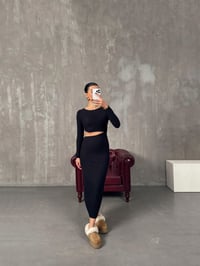 Loneva Siyah Belden Dekolteli Fitilli Yumuşak Triko ElbiseGausELBİSEGU00904394