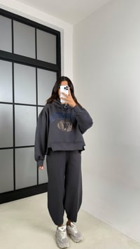 Antrasit Kapüşonlu Sweatshirt Beli Lastikli Pantolon 3 İplik Şardonlu Takım GAUS-00530GAUSTAKIMGAUS-00530