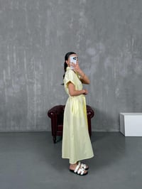 Sarı Kuşaklı Beli Lastikli Poplin Gömlek Elbise Gaus00083GausELBİSEGU1001196